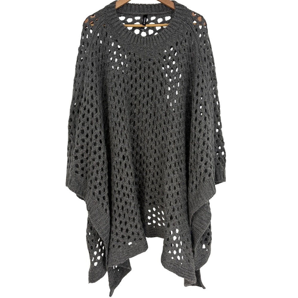 Torrid Grey Open Knit Crochet Poncho Sweater Oversized One Size Boho Lagenlook